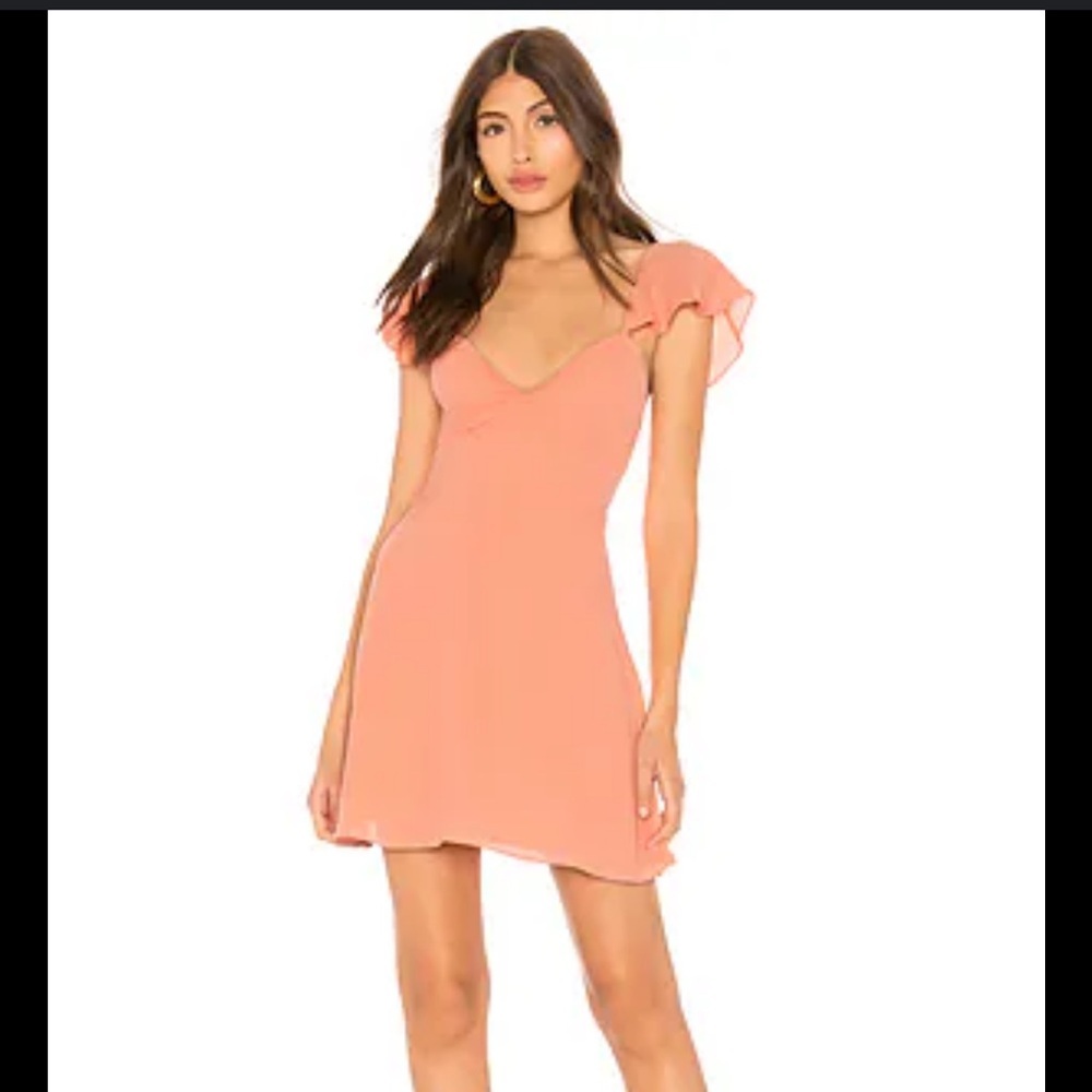 Revolve By The Way Peach Flutter Sleeve Dress - image 1